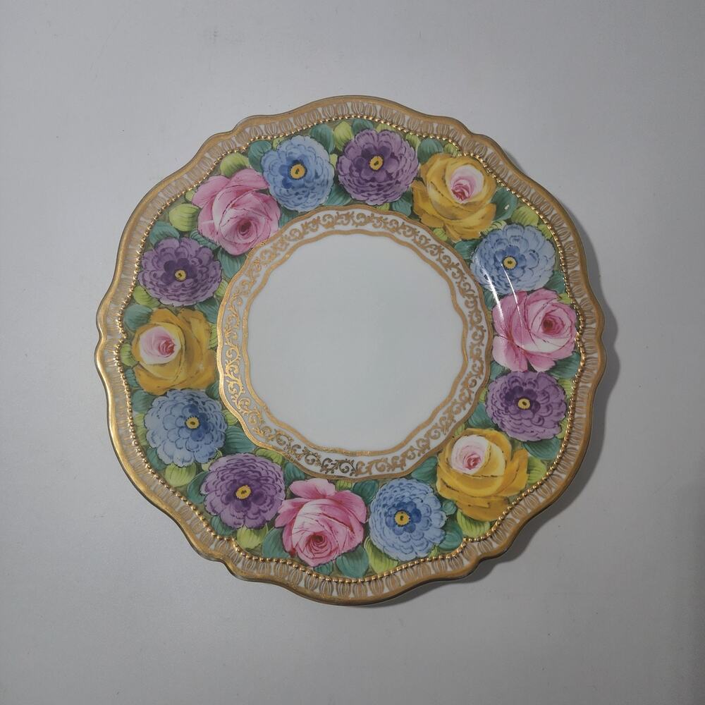 Vintage Royal Austria Oscar & Edgar Gutherz Bavaria Gold Rose Plate 9.5"